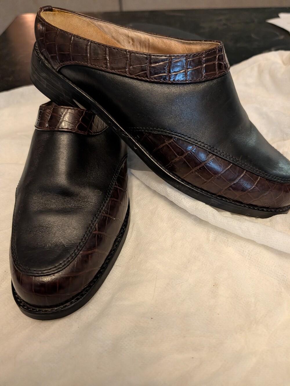 Ariat Women's Black and Dark Brown Leather Slip-On Shoes